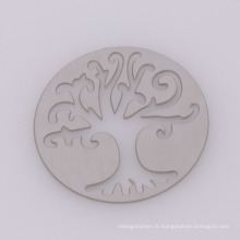 Dernière conception ronde plaques en acier inoxydable argent, mémoire de verre arbre creux des plaques de la vie